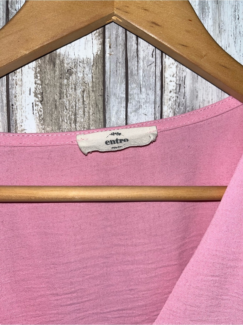 Entro Pink Oversized Blouse L Flowy V Neck Short Sleeve Boho Lightweight Top - Picture 4 of 5